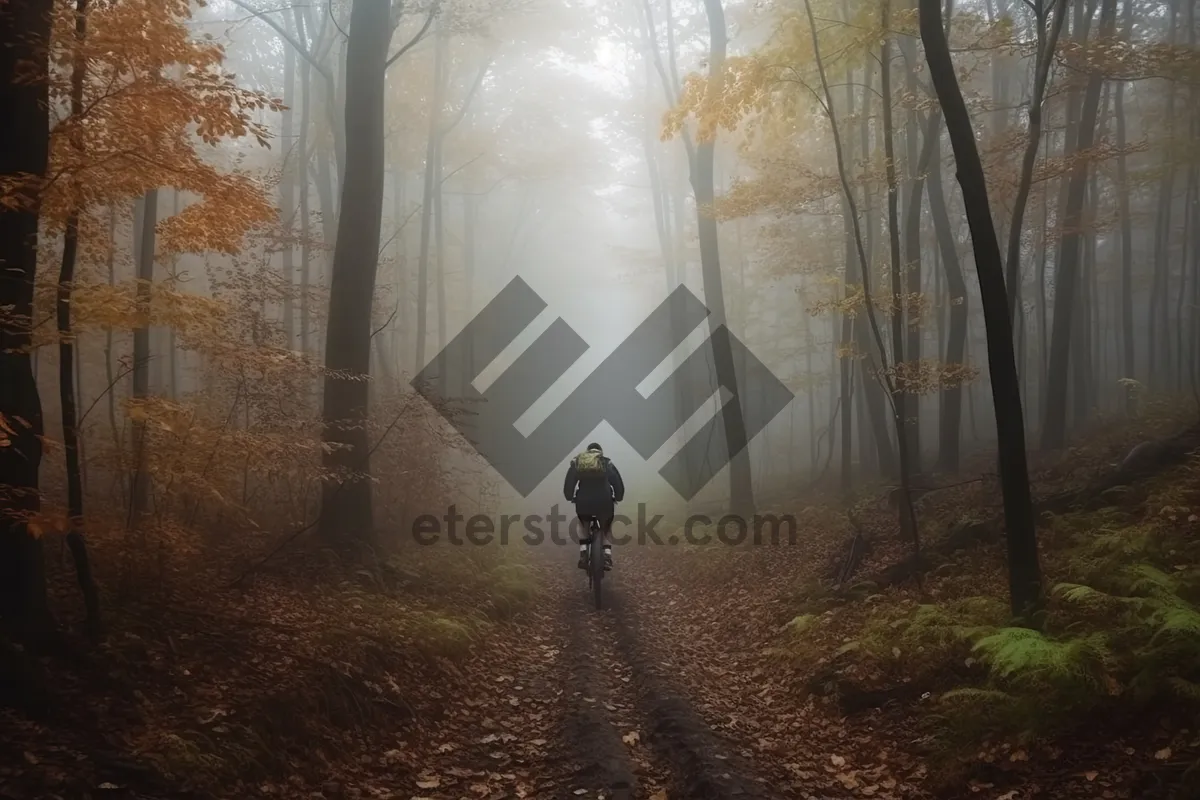 Picture of Sunlit Autumn Park Landscape with Wooded Slope and Road.