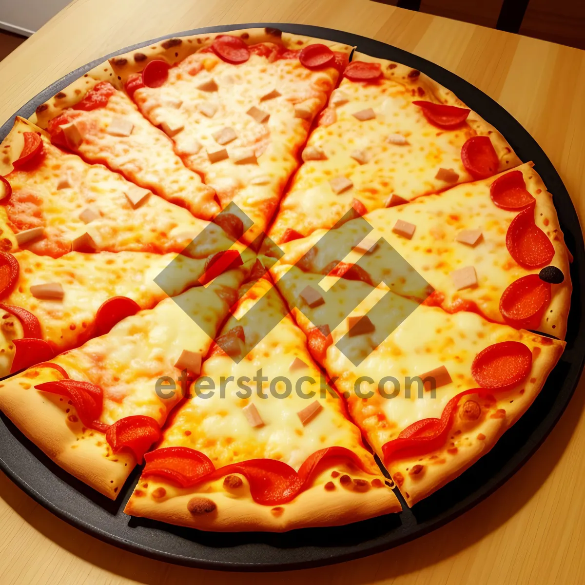 Picture of Delicious Pepperoni Pizza with Mozzarella and Fresh Vegetables