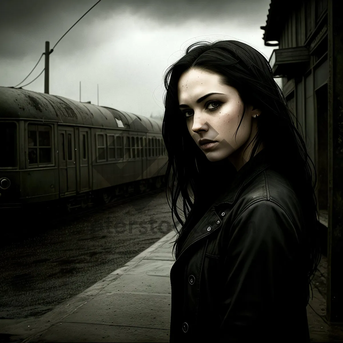 Picture of Stylish Brunette Poses in Attractive Streetcar Fashion