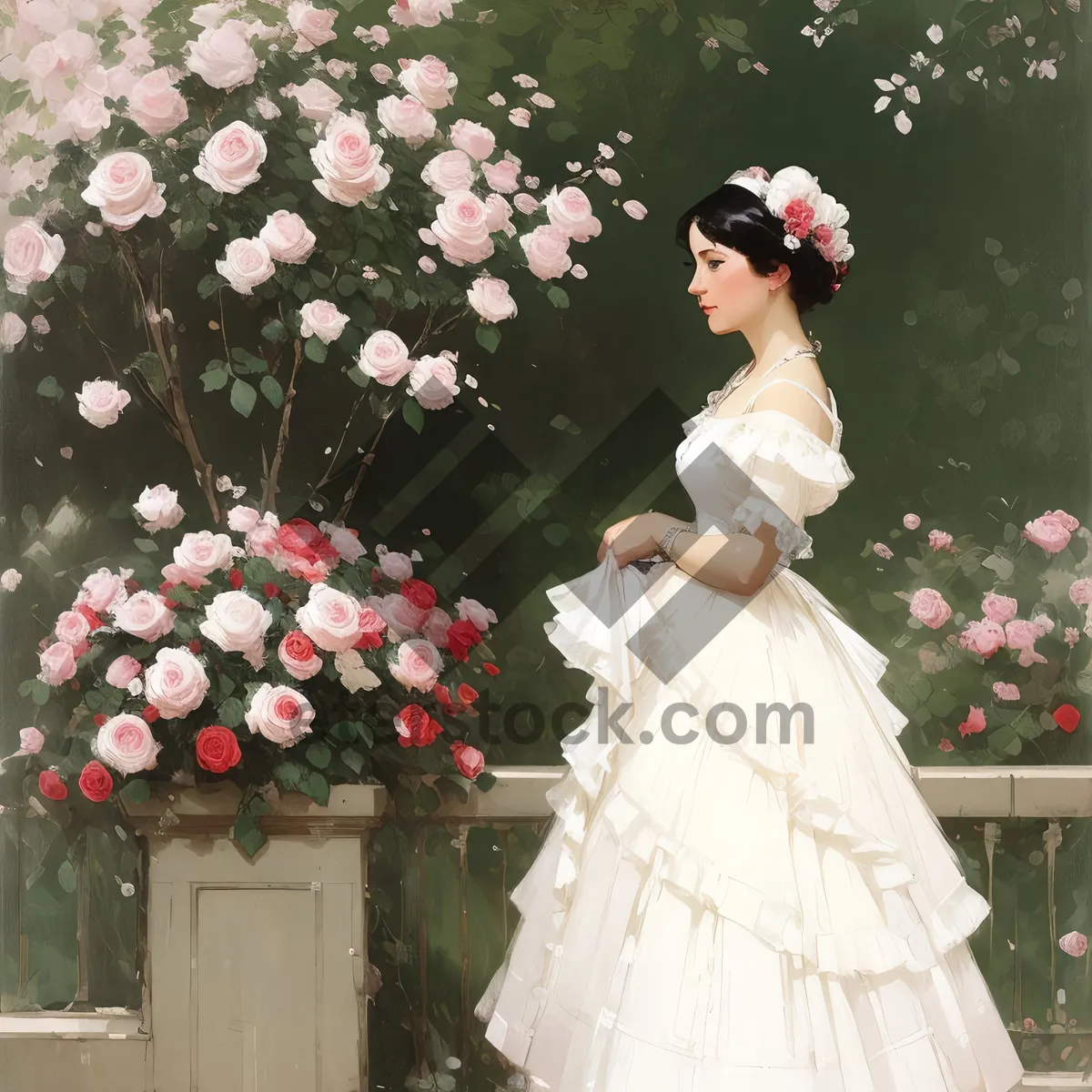 Picture of Elegant Wedding Bliss: Bride and Groom Embracing Love