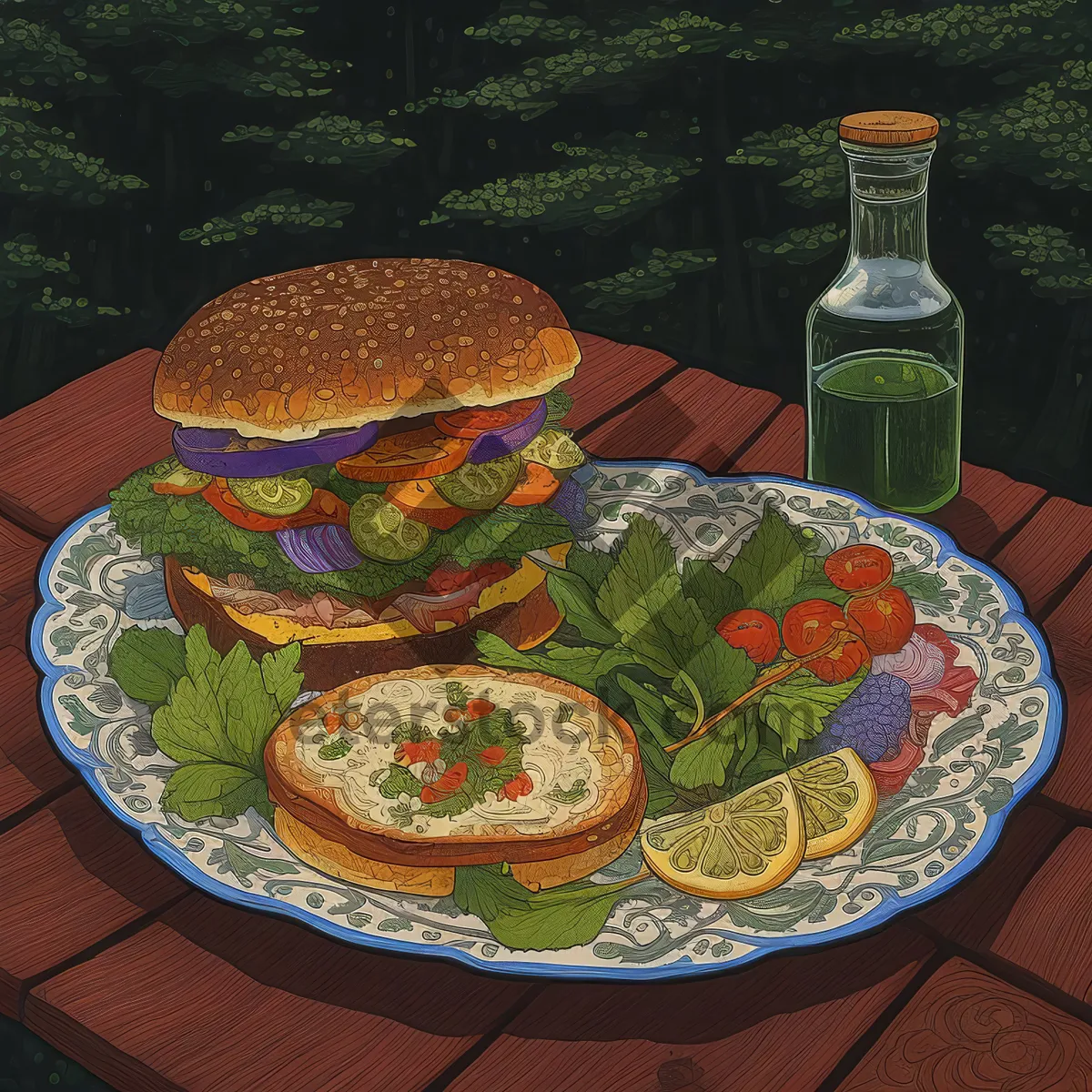 Picture of Gourmet Steak Dinner on Ceramic Plate