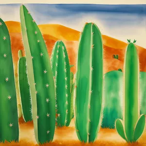 Colorful Pencil Cactus in Desert Landscape