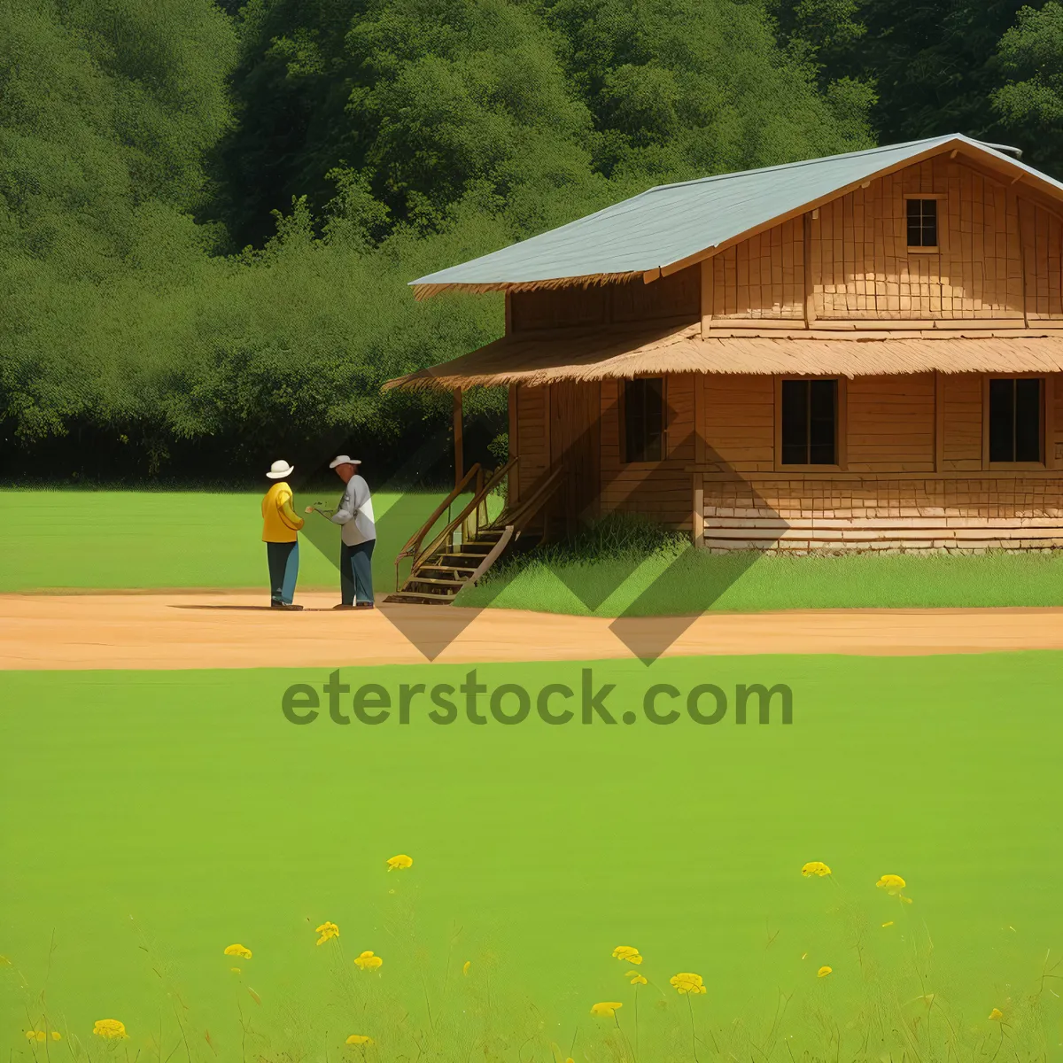 Picture of Golf Course Landscape with Flag and Golfer