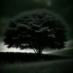 Night Sky Reflection on Car Mirror with Tree and Fountain