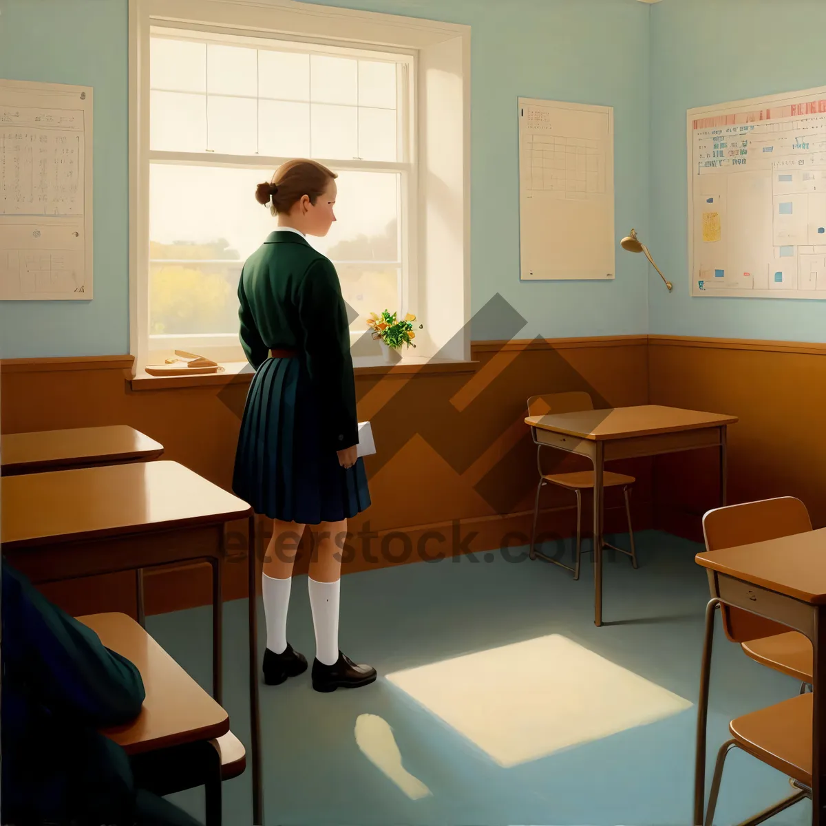 Picture of Modern classroom with teacher and students