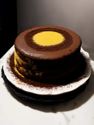 Circular Breakfast Plate with Espresso Cup and Brown Dessert