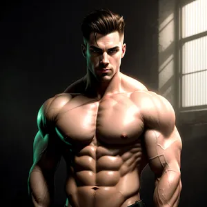 Ripped Hunk: Chiseled Male Model Flexing Muscles