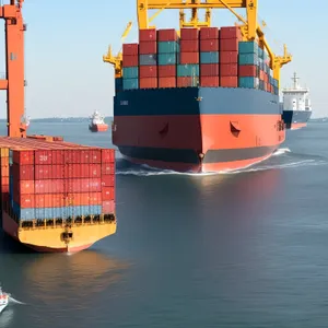 Container Ship at Busy Harbor