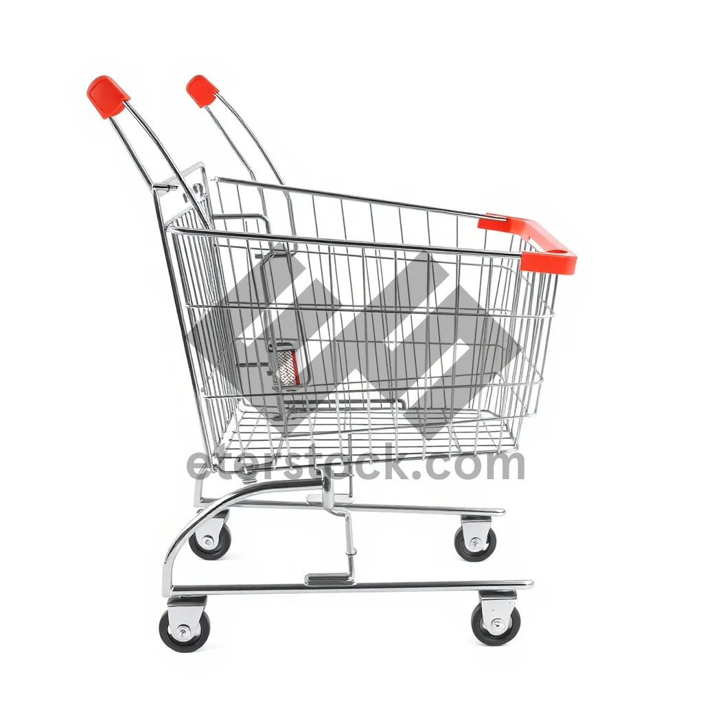 Picture of 3D Metal Shopping Cart in Empty Supermarket