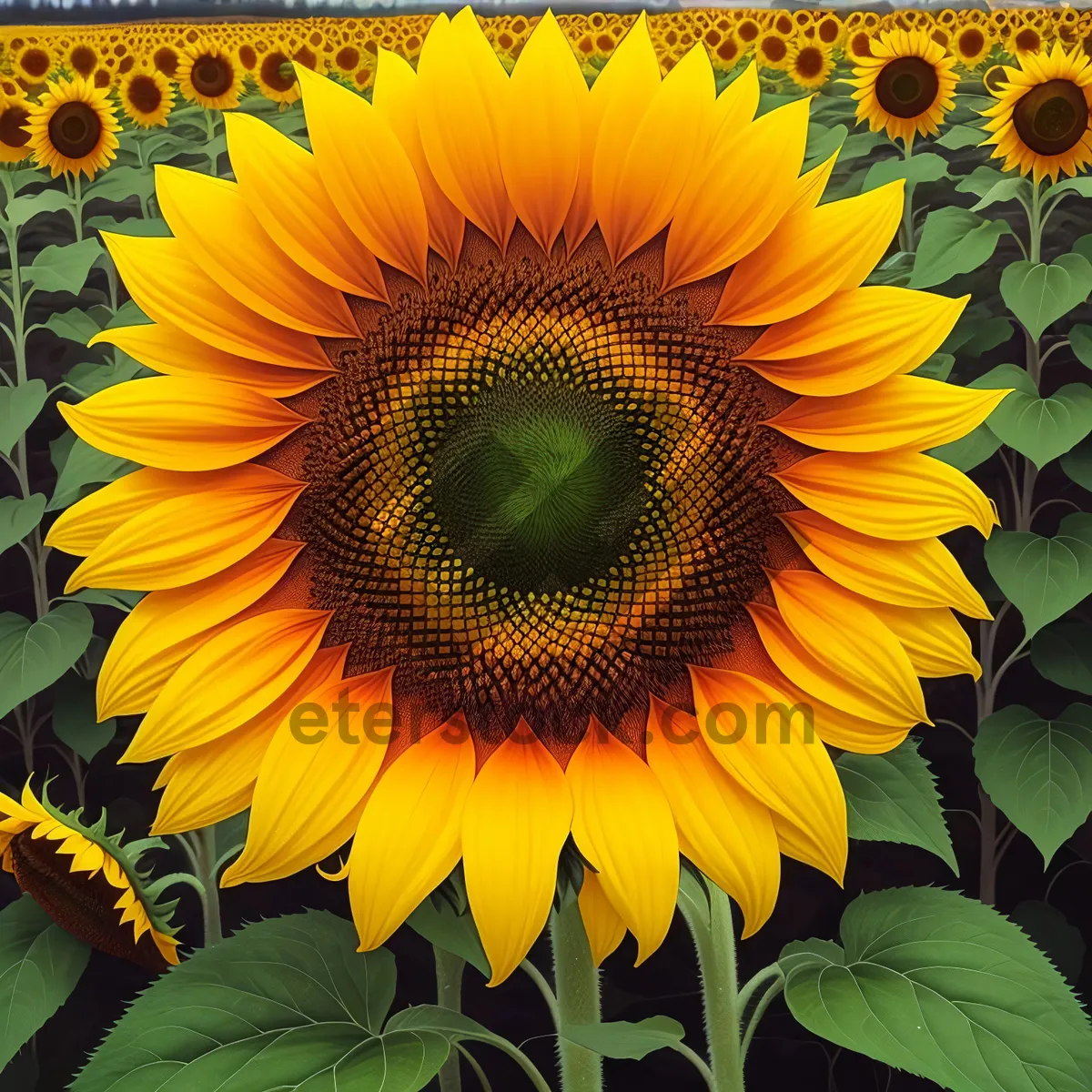 Picture of Vibrant Sunflower Bloom in Sunny Field.