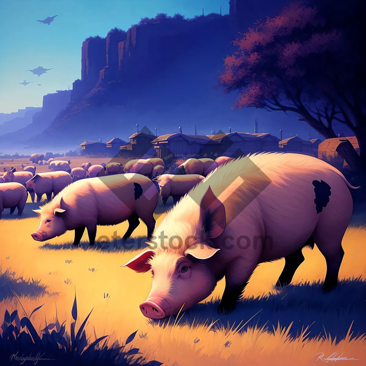 Picture of Mammal Rhinoceros with Balloon Soaring in Wild Sky