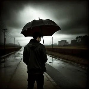 Rainy Day Cover: Person Seeking Shelter Under Umbrella