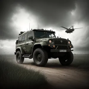 Powerful Military Jeep Speeding on Off-road