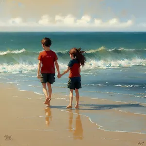 Summer Fun: Happy Couple Walking on Beach