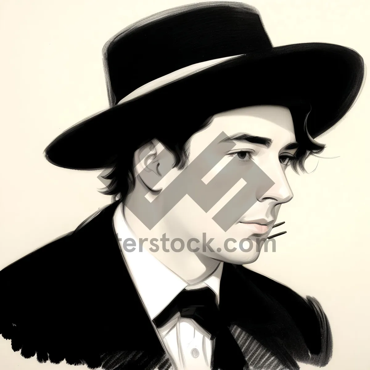 Picture of Smiling Businesswoman in Black Hat and Suit