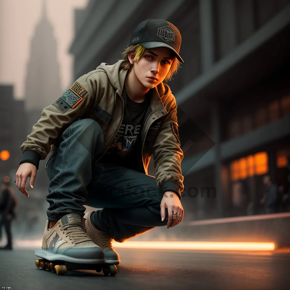 Picture of Skateboarding action photo: Male skater on board