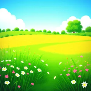 Vibrant Meadow Landscape Under Clear Blue Sky