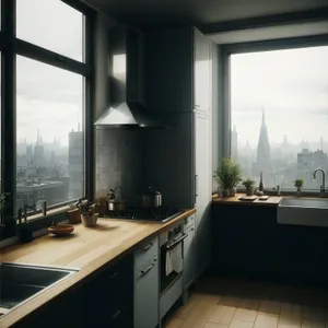 Modern kitchen with luxurious wood and stainless appliances