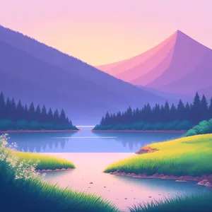 Serene Sunset over Reflective Mountain Lake