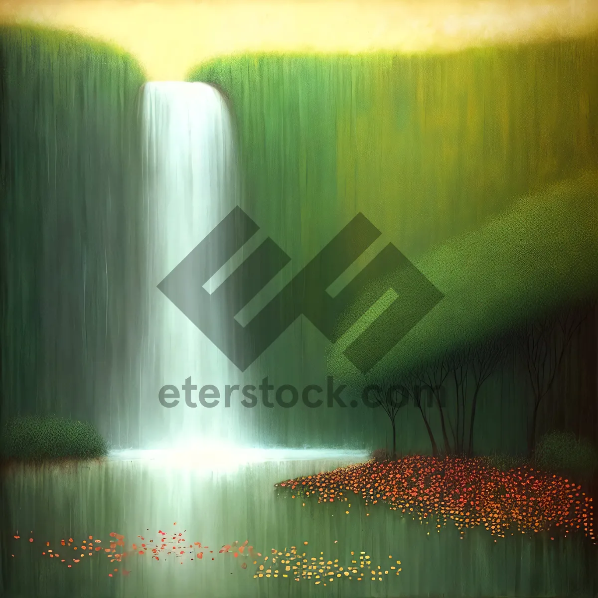 Picture of Serene Flow: Majestic Waterfall Cascading through Rocky Landscape