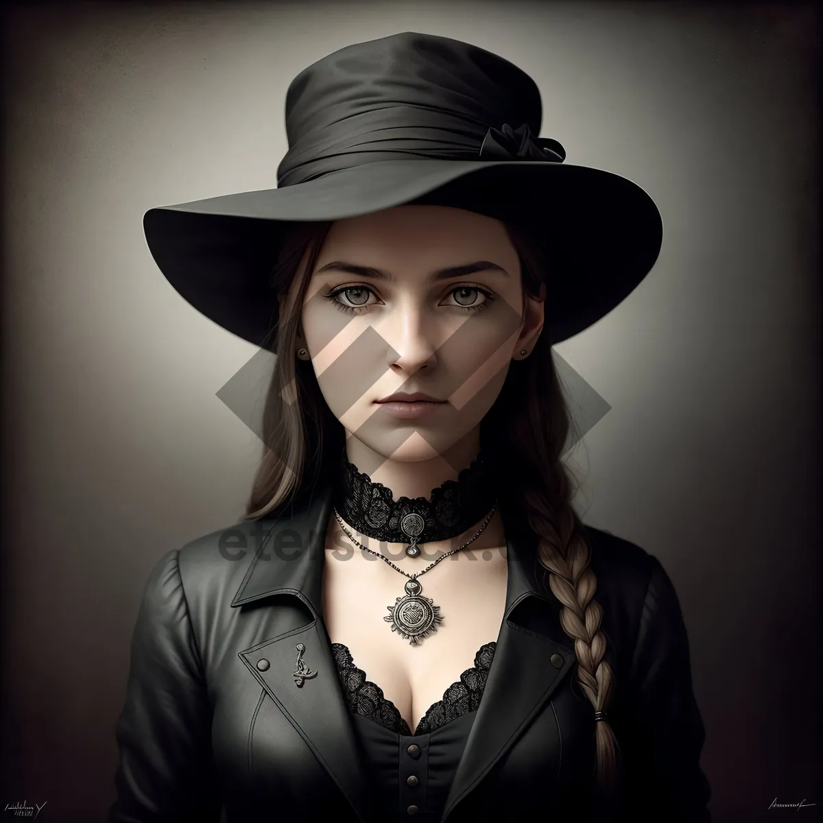 Picture of Stylish Cowboy Hat Portrait of Attractive Lady