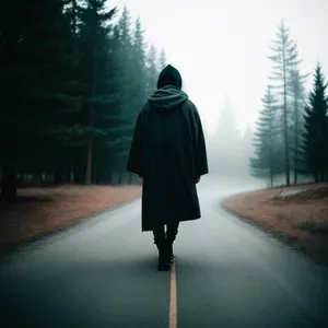 Silhouette of Man Walking in Cloak