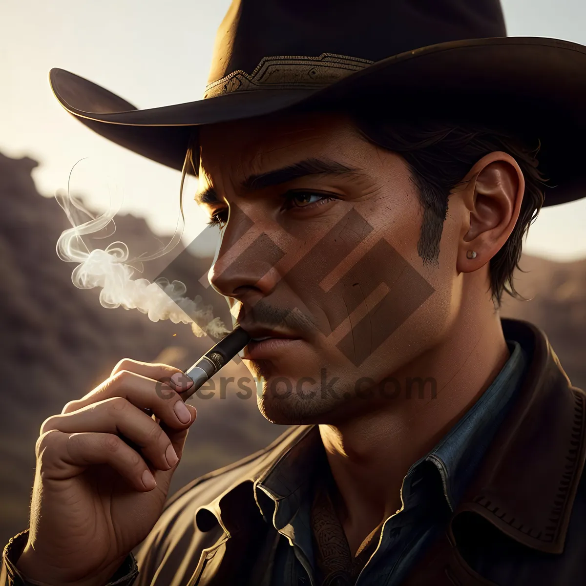 Picture of Stylish Cowboy Whistling with Black Hat