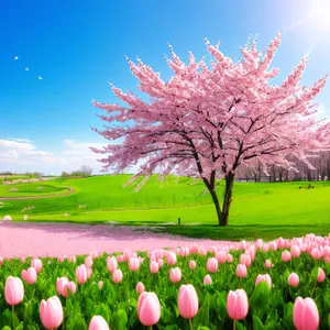 Colorful Tulip Bouquet Blossoming in a Sunlit Meadow