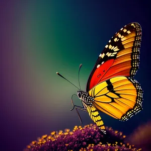 Colorful Monarch Butterfly Flying amidst Summer Blooms