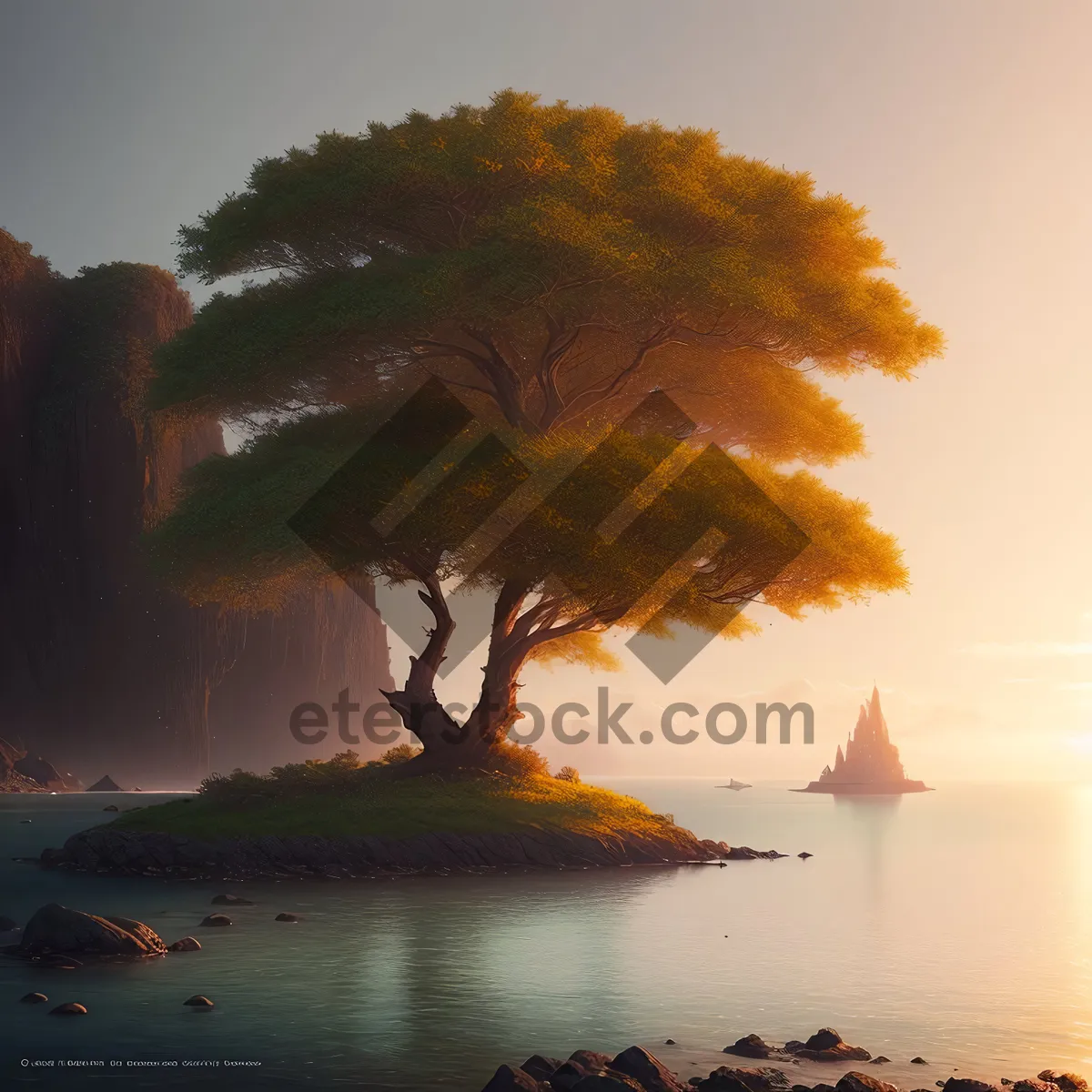 Picture of Golden Reflection: Serene Sunset Over Tropical Beach