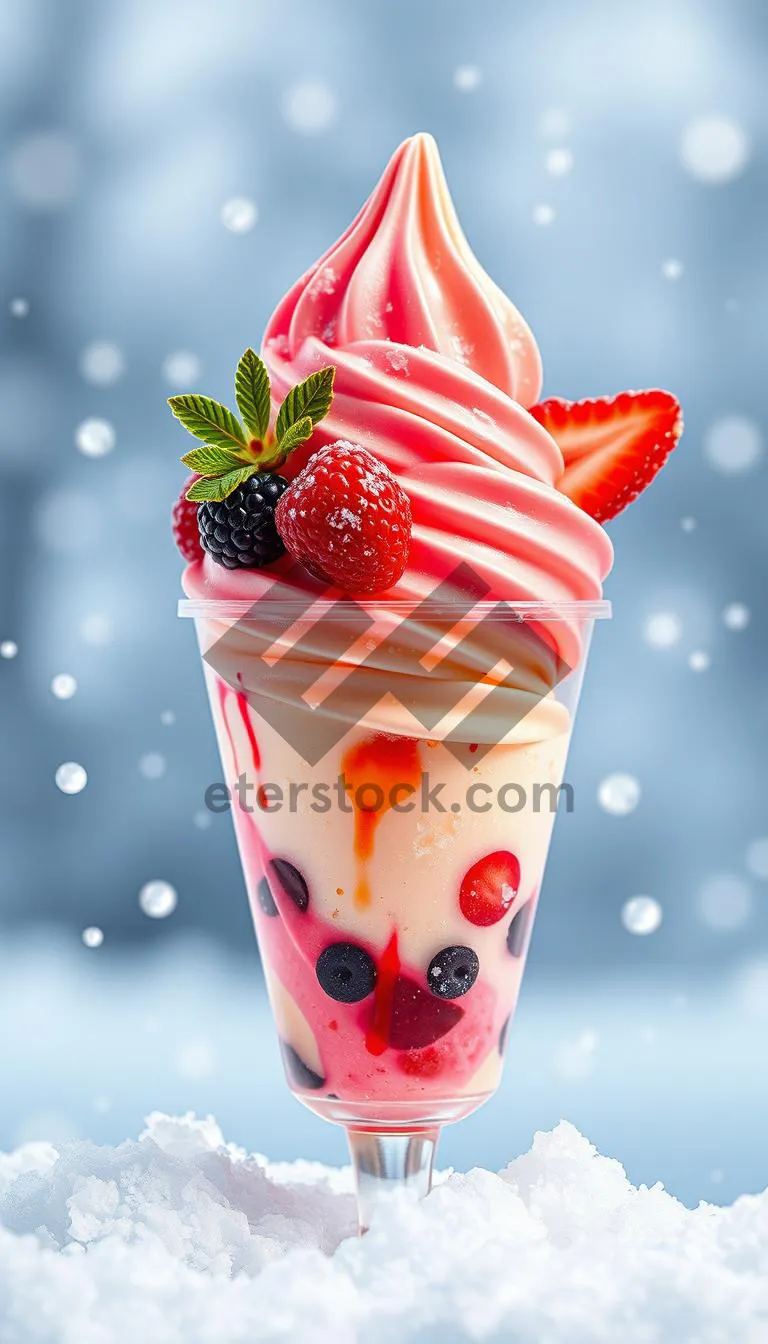 Picture of Fresh Berry Ice Cream Cone with Yogurt Drizzle