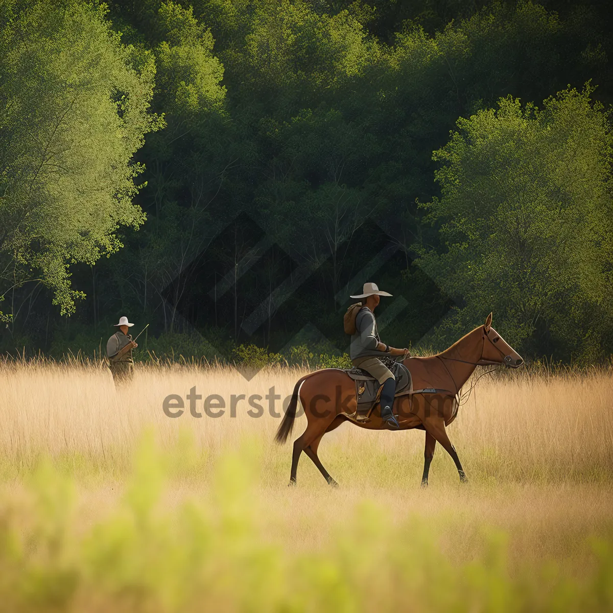 Picture of Wild Horse Grazing in Rural Meadow