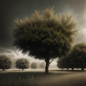 Winter Twilight: Serene Countryside Landscape with Snow-Covered Trees