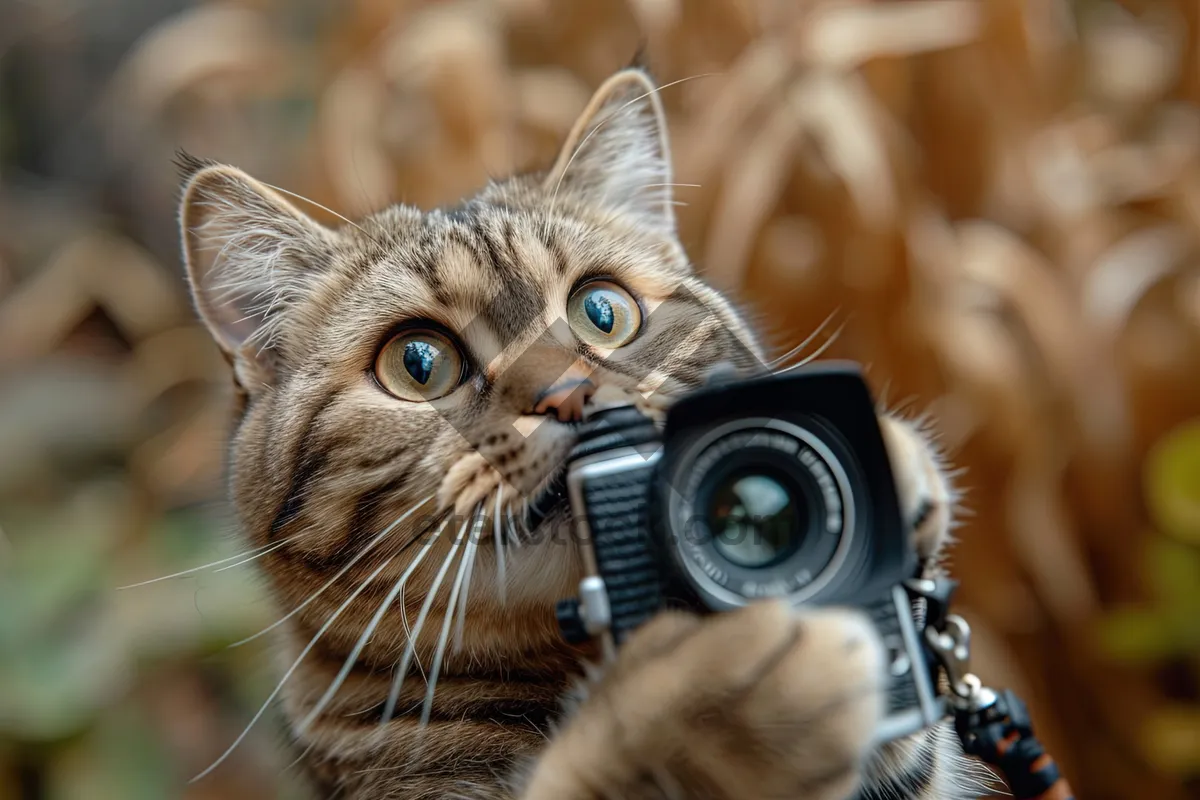 Picture of Fluffy gray tabby cat with charming eyes.