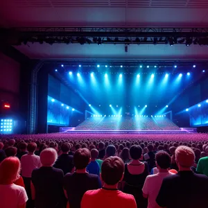 Vibrant Nighttime Concert: Glowing Patriotic Flag & Crowded Stage