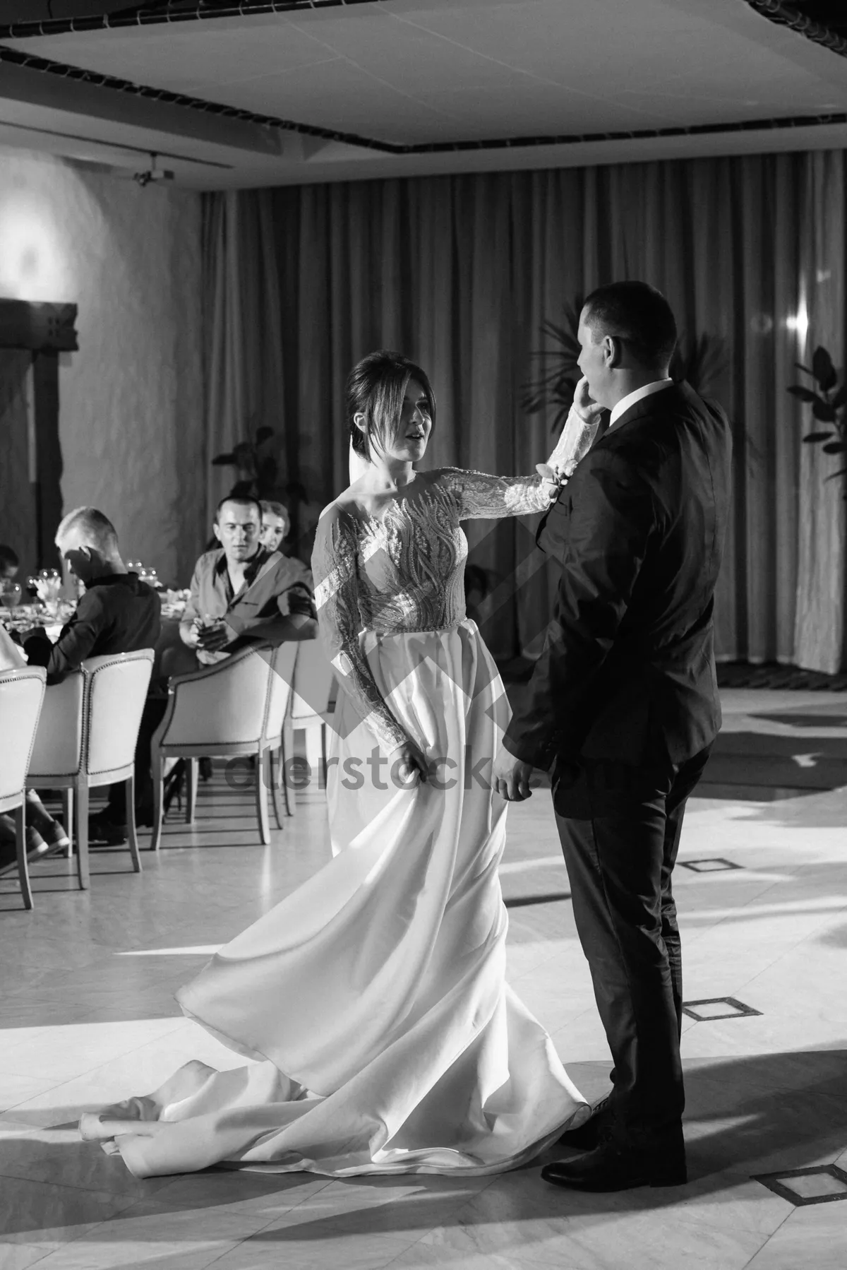 Picture of Happy bride and groom with wind instrument