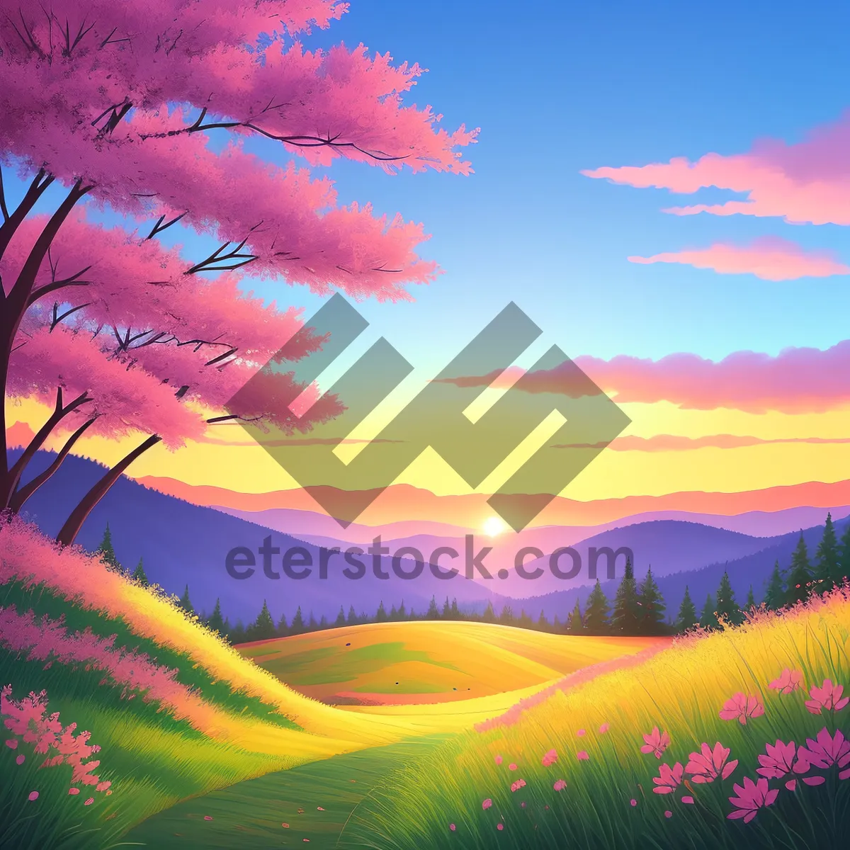 Picture of Majestic Skyline Over Vibrant Rural Meadow