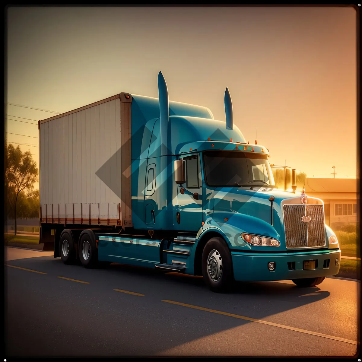 Picture of Semi truck transporting cargo on highway