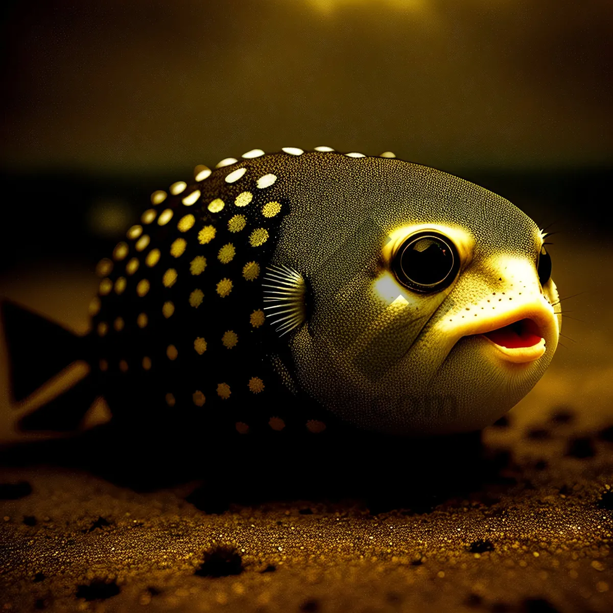 Picture of Colorful Tropical Reef Underwater Aquarium with Puffer, Eel, and Fish.