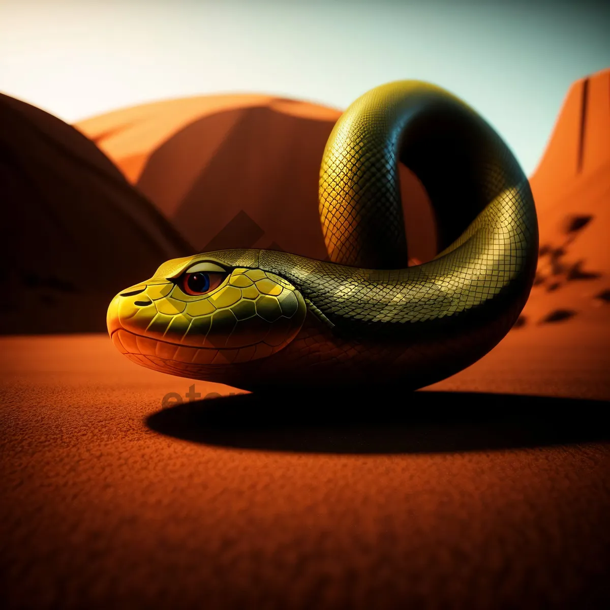 Picture of Majestic Green-eyed Reptile Slithers Through the Night