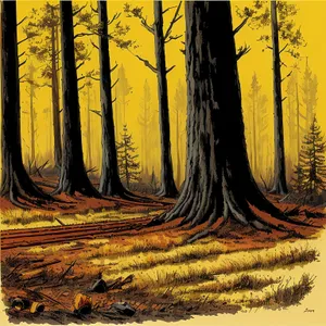 Bursting Autumn Landscape in Yellow Acrylic Texture