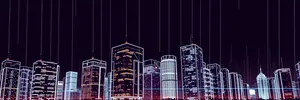 Modern Night Skyline of Financial District Towers