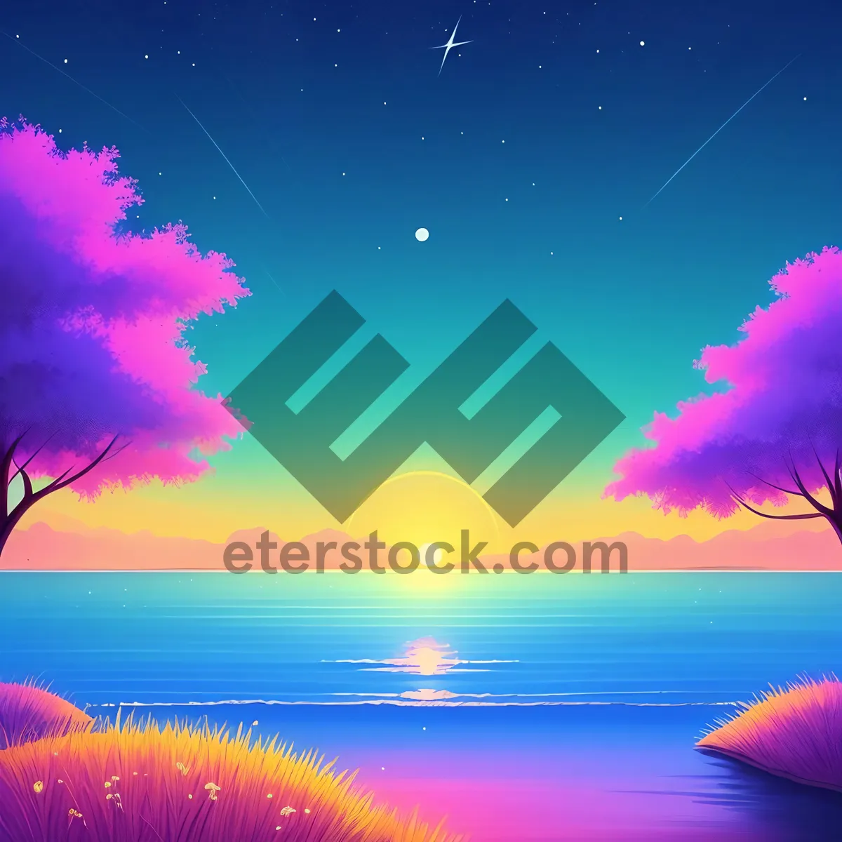 Picture of Starry Sky: Bright Night with Colorful Reflection