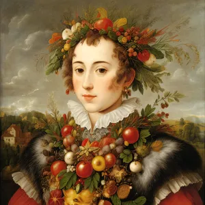 Festive Winter Portrait with Doll and Floral Bouquet