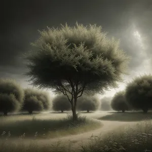 Winter Landscape with Snow-Covered Trees and Glowing Sky