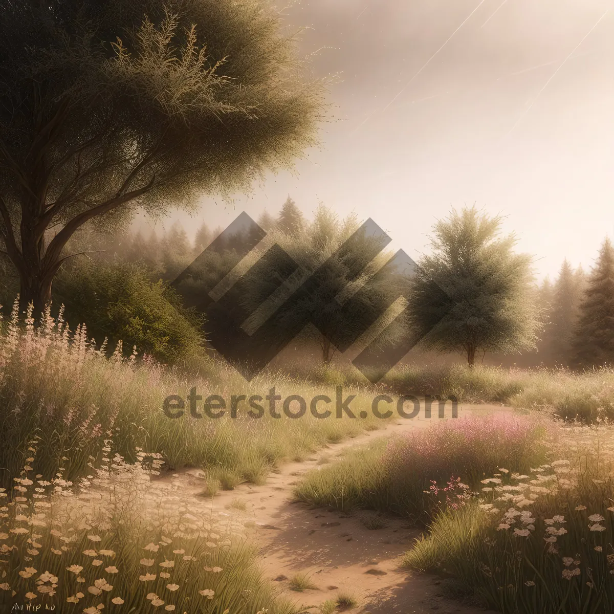 Picture of Rural Sunset over Scenic Countryside Landscape