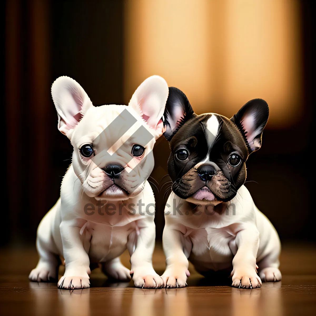 Picture of Cute Bulldog Puppy Sitting with Expressive Wrinkled Face