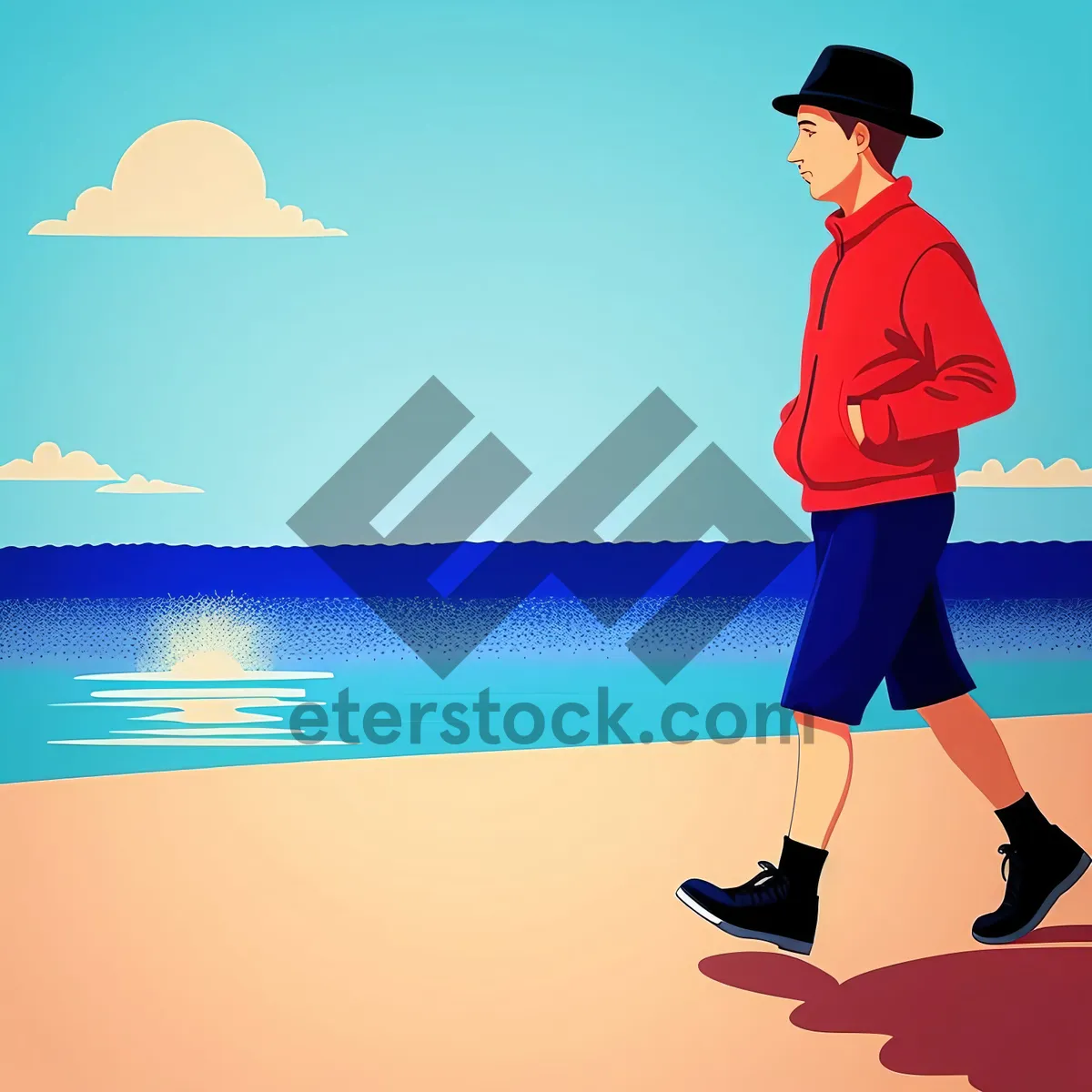 Picture of Silhouette man on dune - Artistic Cartoon