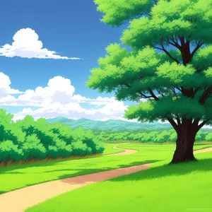 Lush Golf Course Landscape with Majestic Oak Tree
