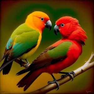 Tropical Macaw Perched on Branch, Vibrant Feathers